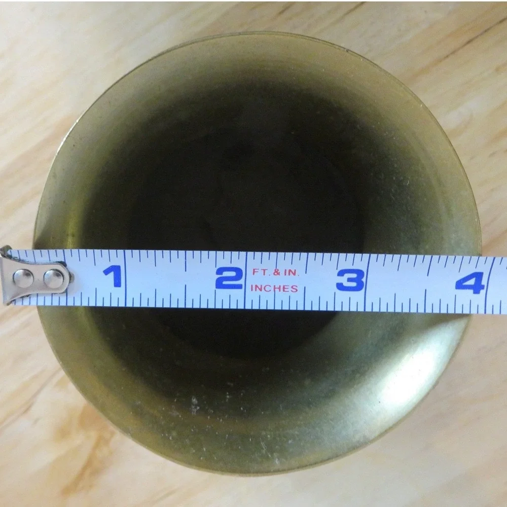 Vintage Solid Brass Vase Planter Elephant Head Ring Handles Aged Patina‎ 4.75in